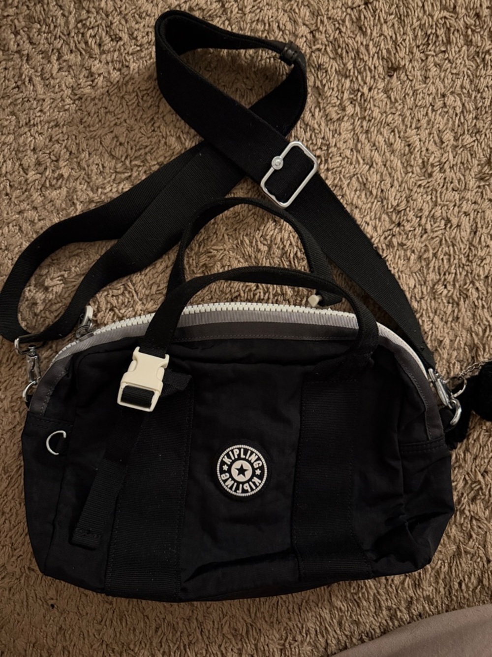 Kipling Black and White Accent Messenger Bag